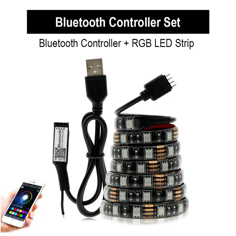 USB Светодиодная лента RGB DC5V гибкий светодиодный светильник RGB сменный цвет водонепроницаемая светодиодная лента 5050 50 см 1 м 2 м комплект - Испускаемый цвет: Bluetooth Controller