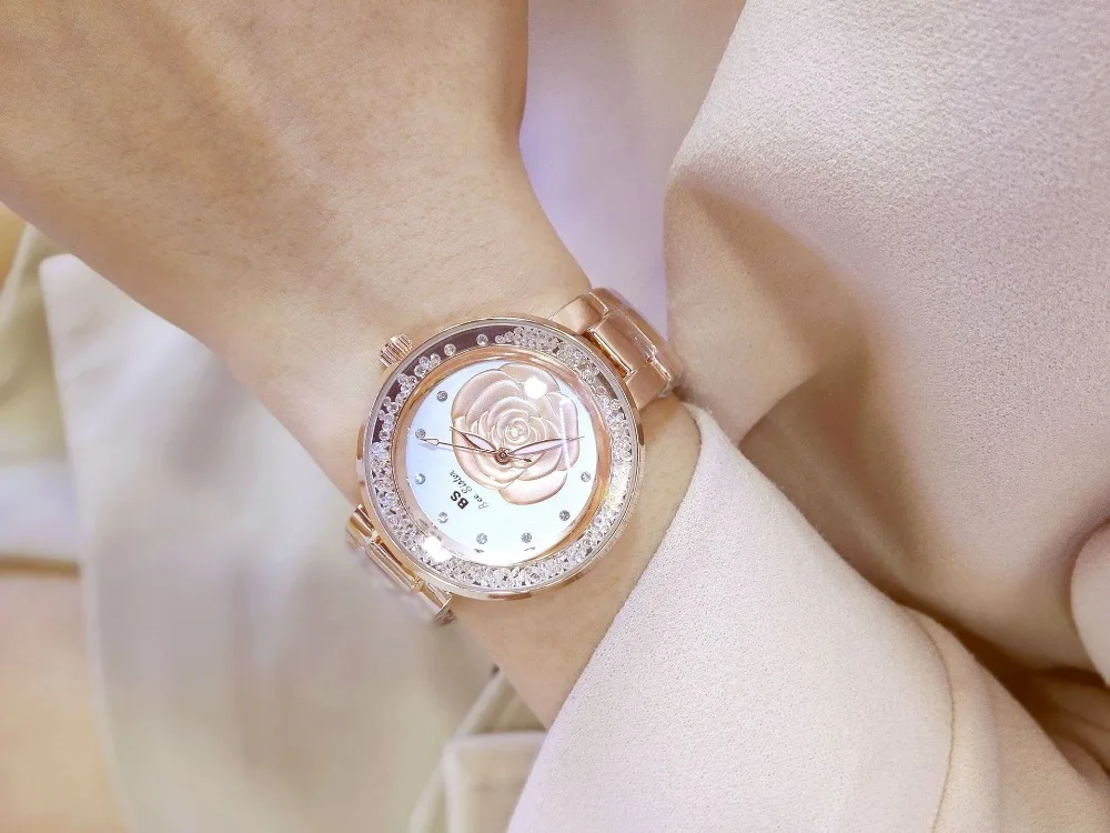 

BS Brand Fashion luxury Women Water Resistant Gold Peony Dial Watches Quartz Wrist watches reloj mujer