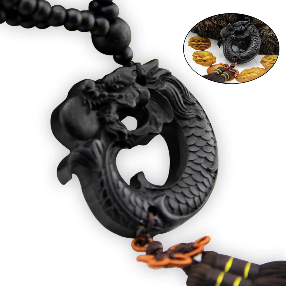 Crafts Carving Hang Decorations Dragon Sculpture Ebony Wood Car Pendant Chinese Fengshui Prayer