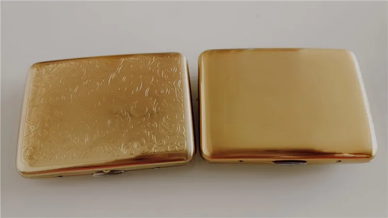 

carve Genuine metal cigarette case for 16 cigarettes gold color Men women Slim smoking cigarette box holder tobacco storage case