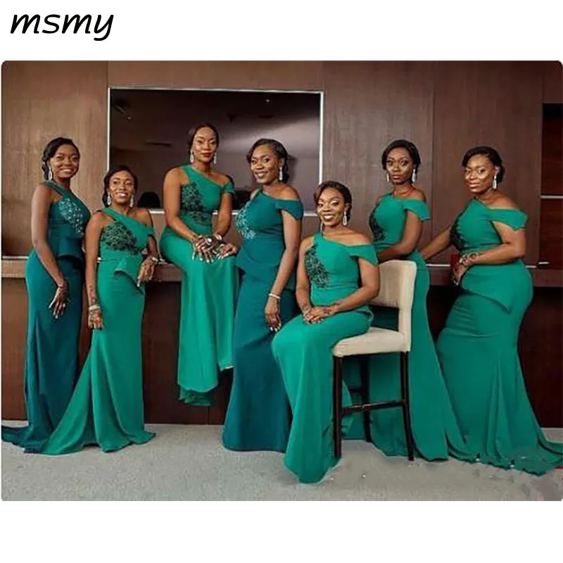 Зеленое женское платье Русалка на одно плечо халаты подружки невесты Дешевое с