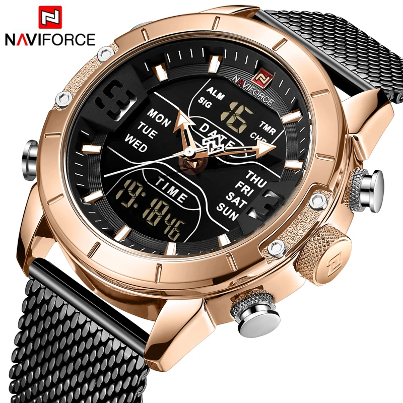 NAVIFORCE мужские роскошные часы с двойным дисплеем военные спортивные модные