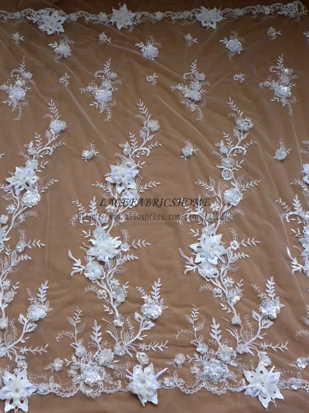 1 ярд Новый шнур цвета слоновой кости 3D Цветы серебряные блестки цветы на сетке
