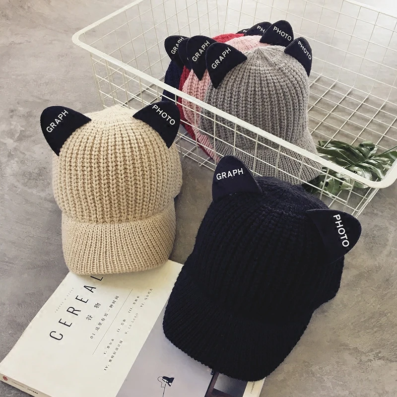 2017 Осень Зима Новые горячие модные женские милые уши толстые вязаные шапки