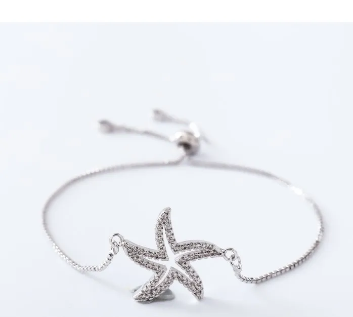 gold silver Chain micro pave cz rope Cubic Zirconia adjusted Macrame bracelet Bangles starfish gh5 Charms Women | Украшения и