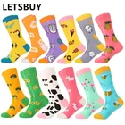 Носки LETSBUY мужскиеженские дышащие, смешные, с рисунком в стиле Харадзюку, короткие, 12 партЛот, дропшиппинг, модные подарочные