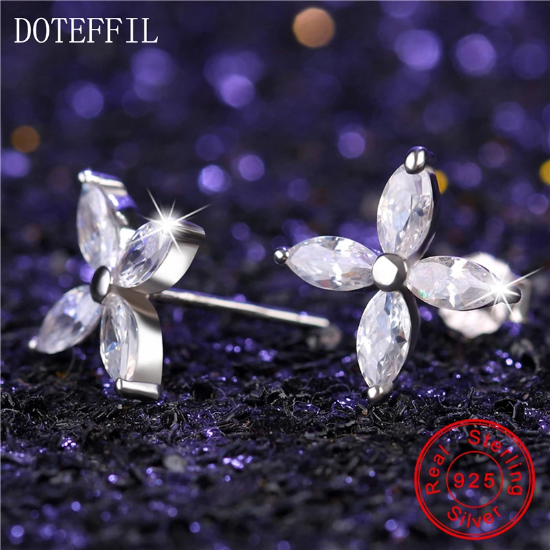Серьги-гвоздики DOTEFFIL из серебра 925 пробы с фианитами | Украшения и аксессуары