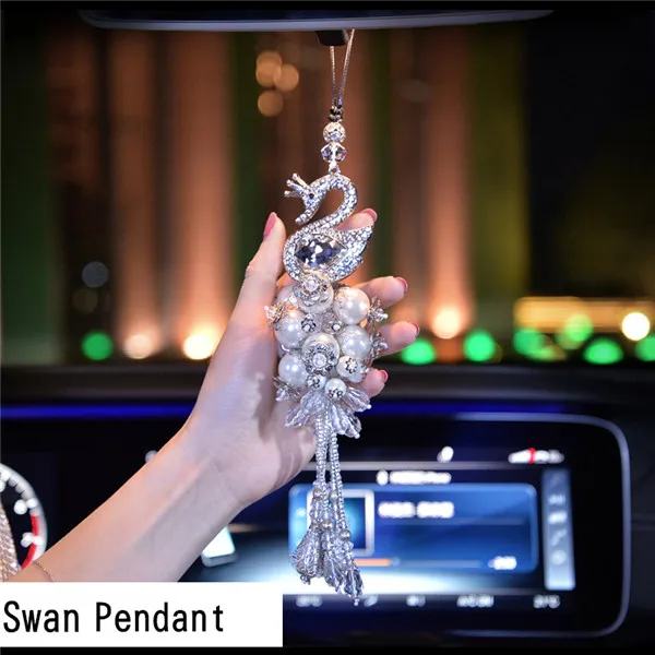 Swan Car Pendant Роскошные Алмазные хрустальные Автомобильные Чехлы На Руль для девочек и женщин, пепельница со стразами, коробка для салфеток, аксессуары для интерьера автомобиля - Название цвета: Swan Car Pendant