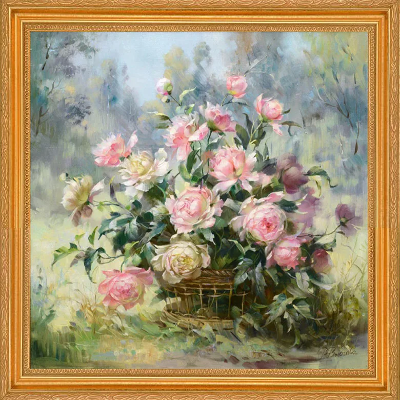 

Pink Roses Flower Baskets Cross Stitch Kits Crafts 14CT Unprinted Embroidered Handmade Arts Oil Painting Set Wall Home Decor