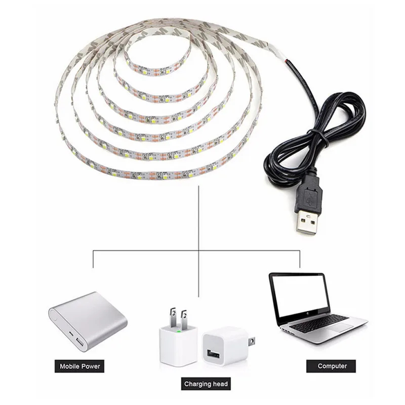 5 в USB Светодиодная лента лампа 2835SMD DC5V гибкий светодиодный светильник лента 1 м 2 м 3 м 4 м 5 М HD ТВ Настольный экран фоновый косой светильник ing