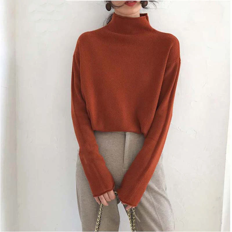 Свитер женский с высоким воротом Осень-зима свитер в стиле кэжуал пуловеры -