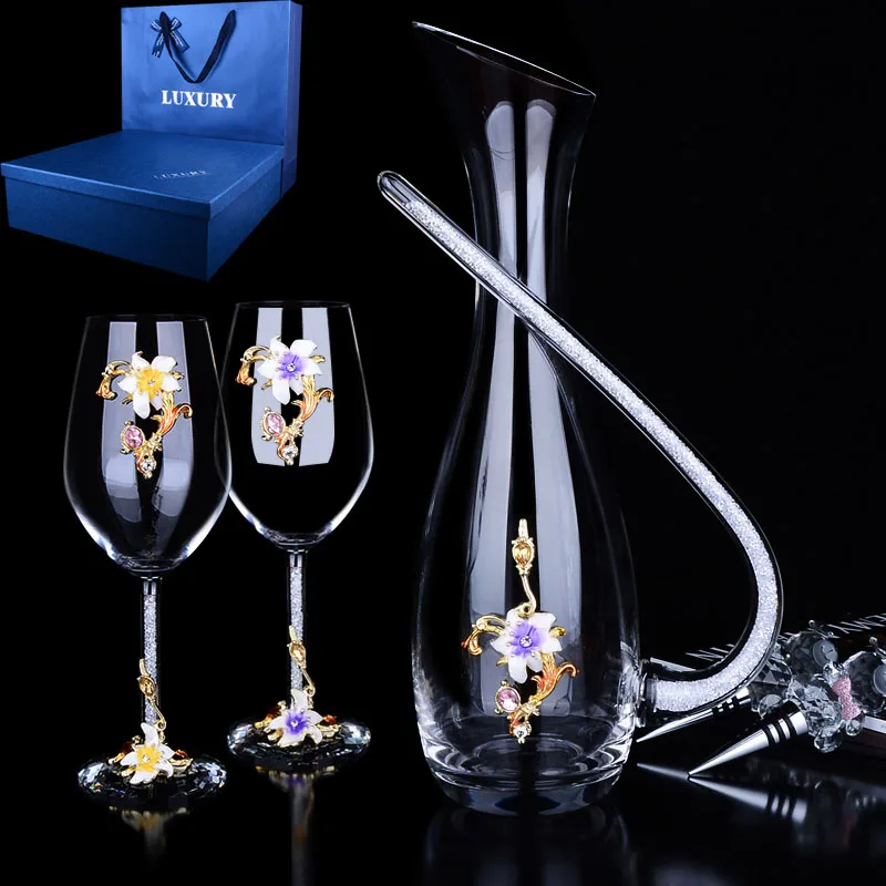 5pcs for a set Европа Эмаль Красное вино стеклянная чашка Ретро Кубок Кристалл наборы чашек бокалы для шампанского чашки свадебные бокалы домашняя Питьевая Посуда - Цвет: 5pcs for a set
