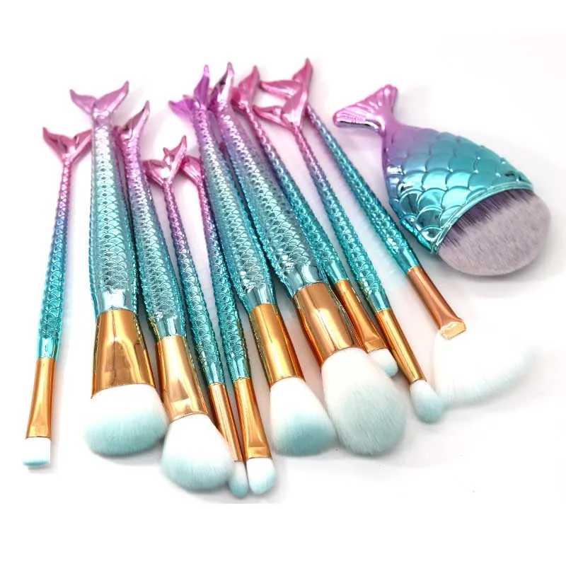 AiceBeu 10/11pcs Набор макияжных кистей Русалки Фантазия Брови Смешивание Контур Основа Косметика Красота Макияж Кисть на Рыбе