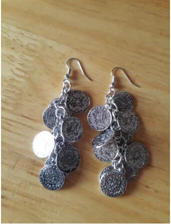 3258 Турецкие jhumkas индийские серебряные монеты падение цыганский Бохо-Стиль Пляж этнический Племенной фестиваль червленые ювелирные изделия серьги с кисточками Женщины - Окраска металла: 3258