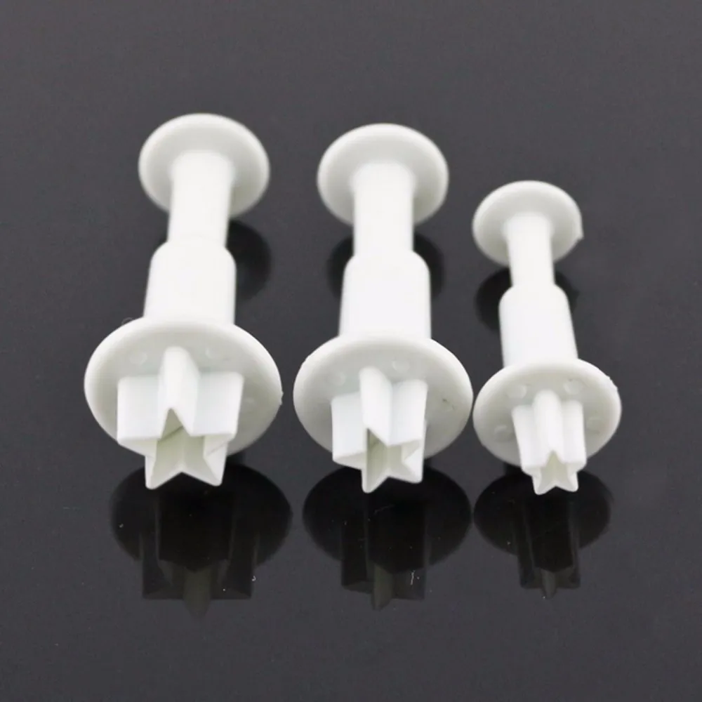 

ANGRLY 3pc/set Five-Pointed Star Cake Plunger Cutter Mold Sugacraft Fondant Cake Decorating DIY Tools Fondant Plunger Candy Box