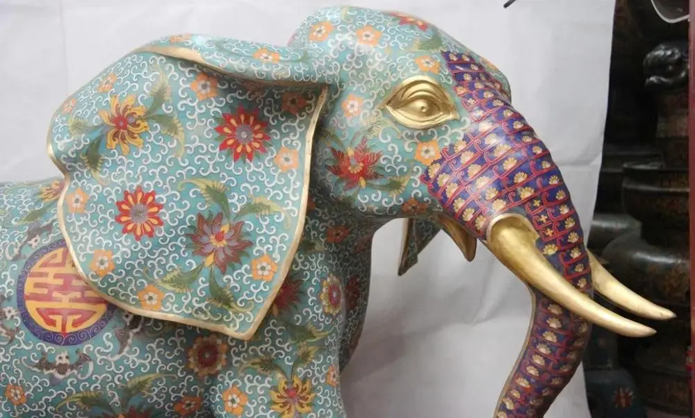Китайский дворец Бронза Медь cloisonne благоприятный Счастливый Слон мира статуя