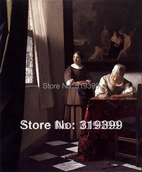 

Johannes Vermeer Картина маслом Размножение, леди написание письма с ее горничной, бесплатная доставка, 100% ручная работа, старый мастер живопись