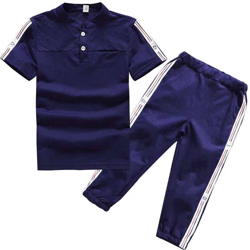 Kids Clothes Sets Short Sleeve T Shirt+pant 2 Pc Suit Children Suits Fashionable Pure Summer8 9 10 11 12 Ages Blue |