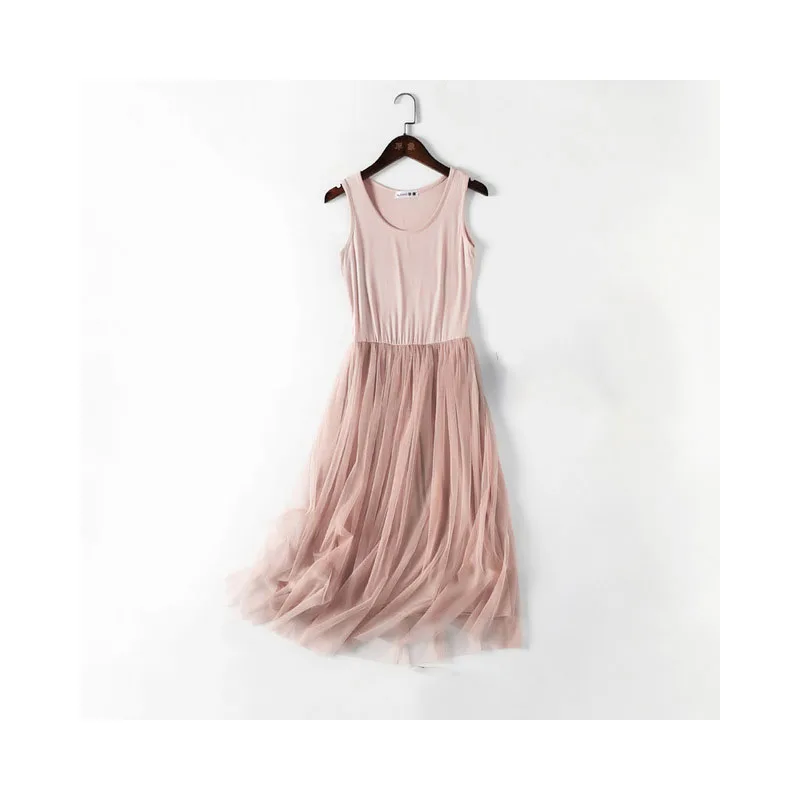 Милое кружевное Сетчатое платье без рукавов милые весенне-летние свободные