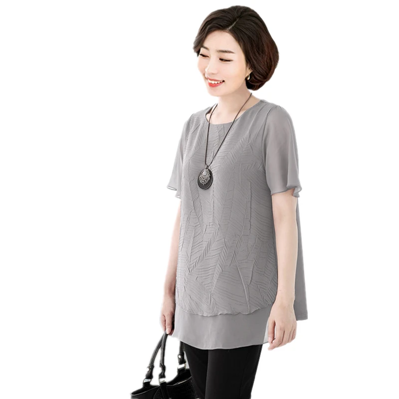Женская плиссированная шифоновая блузка для матери среднего возраста большой
