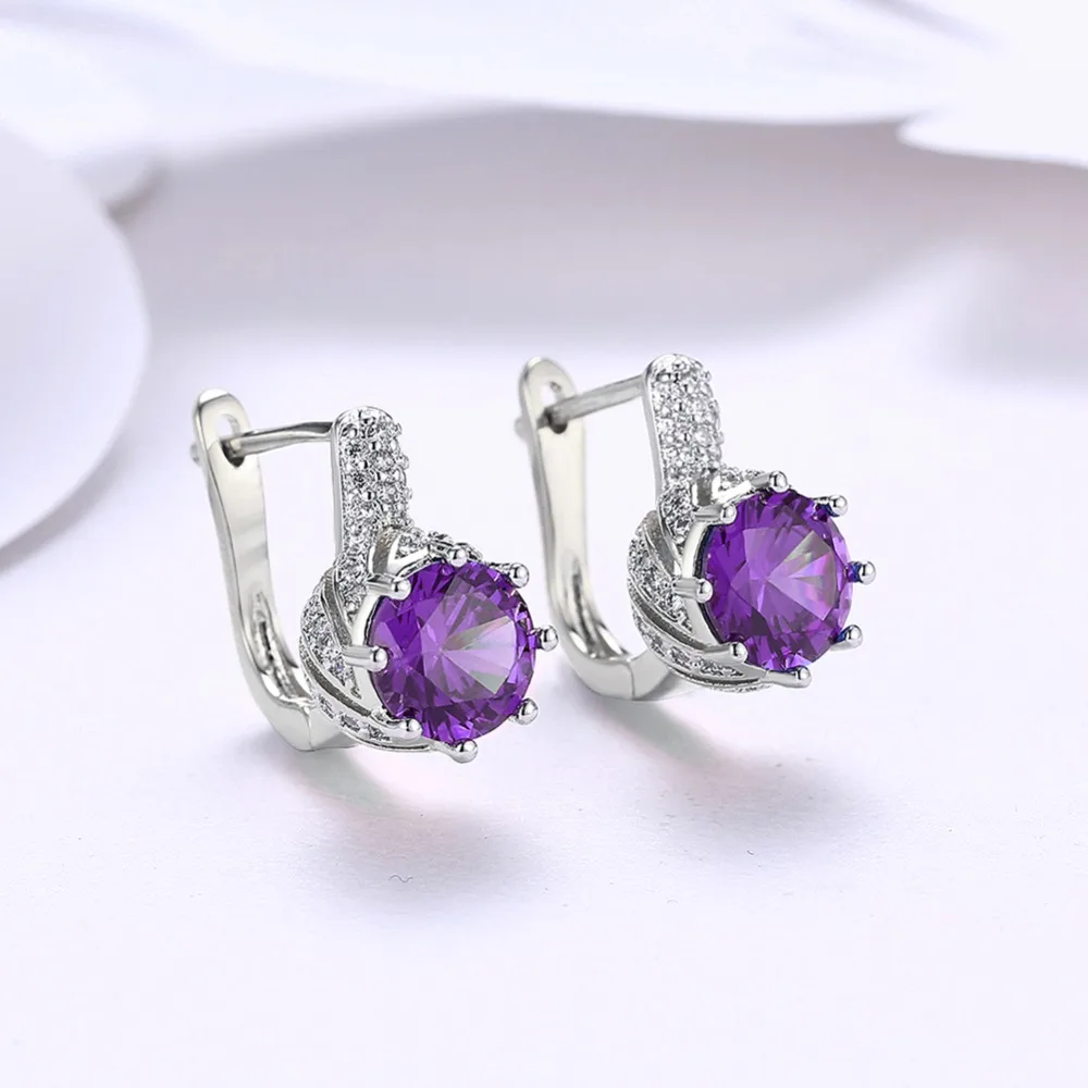 Luxury Female Blue Purple Cubic Zircon Stud Earrings Women Rose Gold Color For Silver Jewelry Wholesale | Украшения и аксессуары