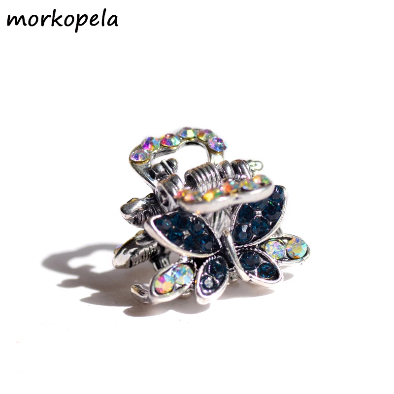 Morkopela, 2 см, мини-бабочка, заколка для волос, ювелирное изделие, стразы, маленькая заколка для волос, краб, винтажная металлическая заколка для волос, аксессуары для женщин