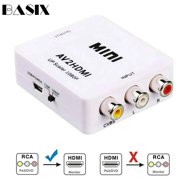 Basix AV в HDMI видео конвертер коробка AV2HDMI RCA CVBS адаптер для HDTV TV PS3 PS4 PC DVD Xbox