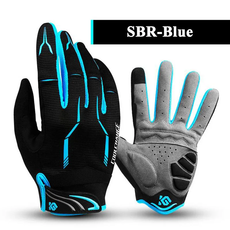 SBR-Blue Coolсмена зимние противоударные велосипедные перчатки для горного велосипеда перчатки для мотоцикла MTB полный палец перчатки для спортивного велосипеда для мужчин и женщин - Цвет: SBR-Blue
