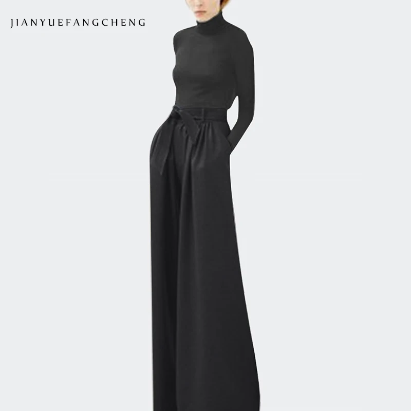 Pantalon женские широкие брюки с высокой талией размера плюс брюки с поясом повседневные длинные женские брюки на молнии Палаццо свободный низ