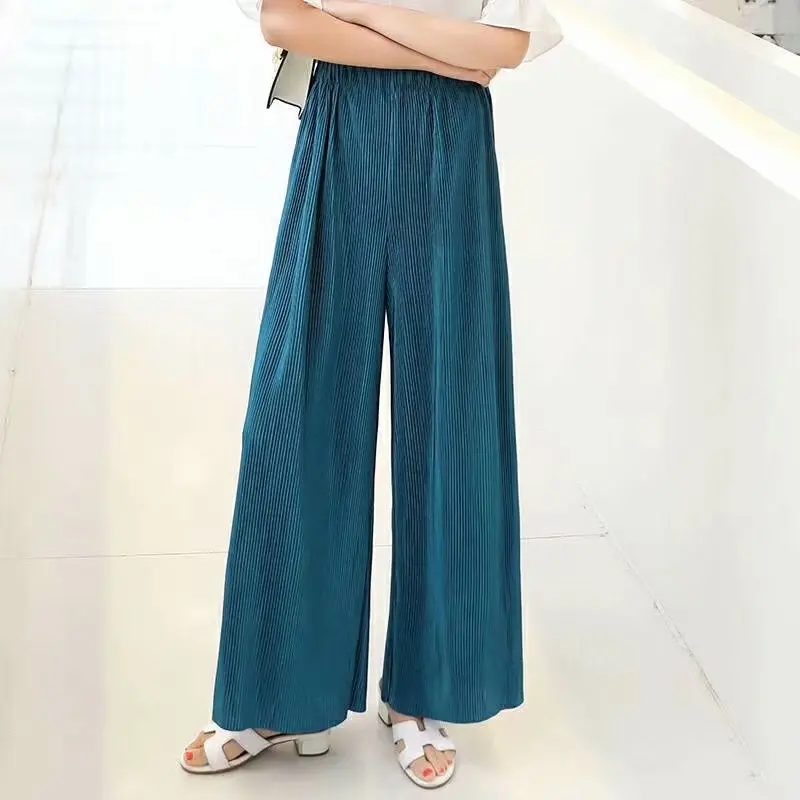 Summer Leisure Sports women pants Casual Elastic High Waist wide leg Fashion Loose Long Pants Pleated Pant Trousers Femme | Женская