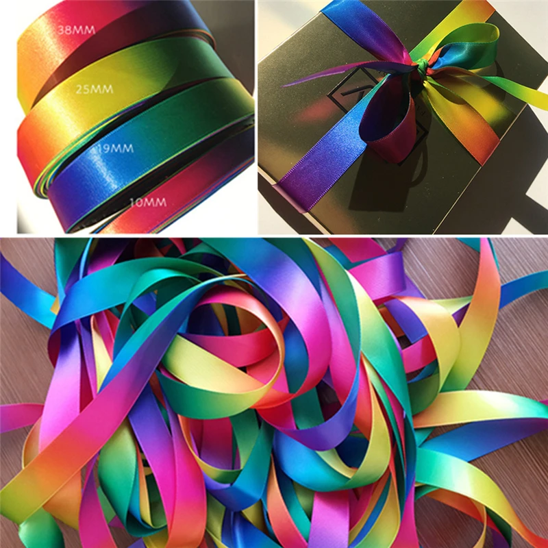 10 М/L Радужная шелковая атласная лента для свадебной вечеринки декоративная