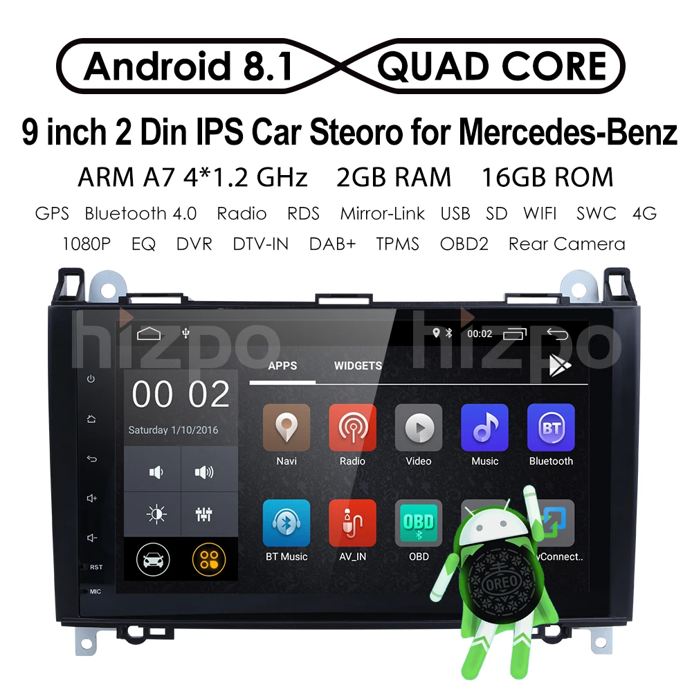 " 2 GB ram Android 9,0 автомобильный без DVD gps радио плеер для Mercedes Benz Sprinter W169 W245 W906 A/B класс Vito Viano W469 W639+ Cam