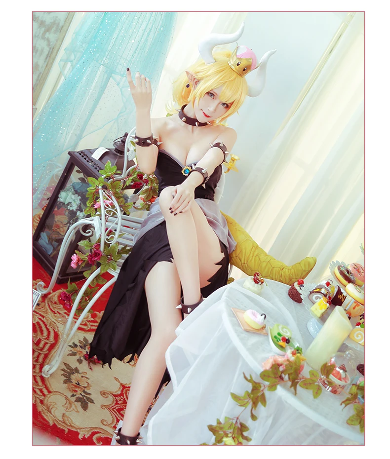 Super Mario Bowsette принцесса косплэй костюм полный наборы для ухода за кожей с платья