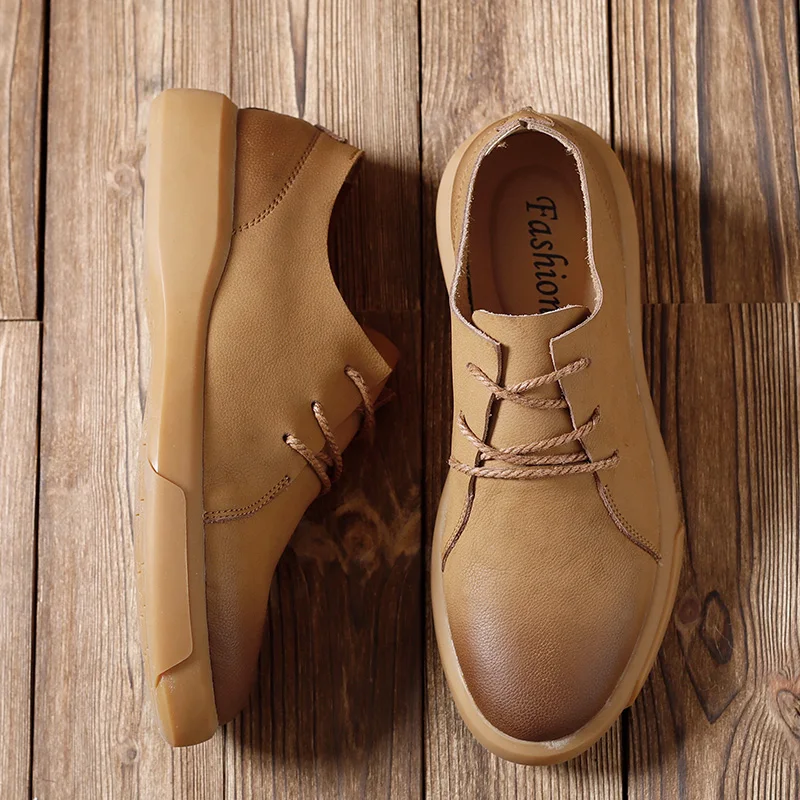 Leather Casual Shoes Men Soft Leisure Loafers for MAN Simple Design Lace-Up Men's Driving Drop Shipping | Обувь