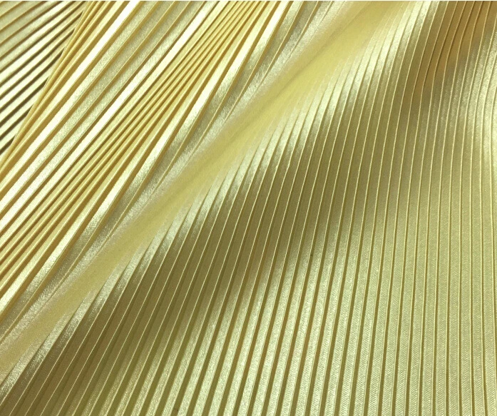 

2 meters 150cm 59.05" width yellow fine stripe crumple accordion pleated faux silk satin skirt MM323