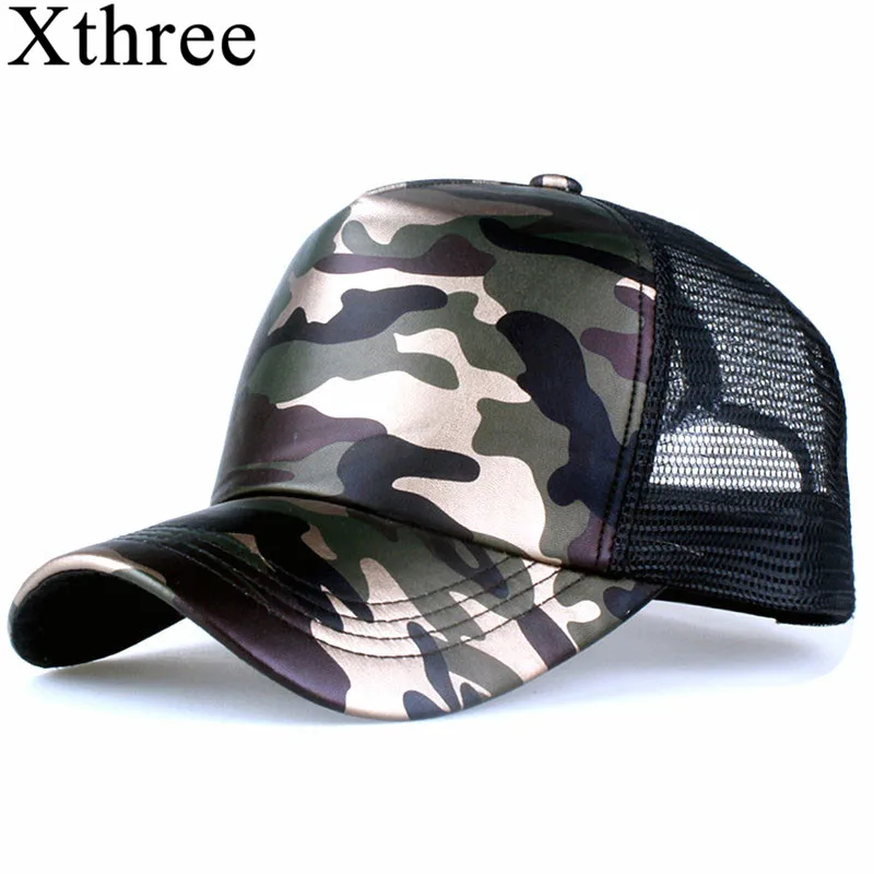 Кепка бейсболка Xthree с 5 панелями из искусственной кожи в стиле хип хоп