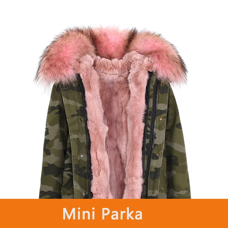 color 25 JAZZEVAR женская куртка армейский зеленый воротник из меха енота парка с капюшоном верхняя одежда со съемным из кроличьего меха зимняя куртка с подкладкой - Цвет: color 25