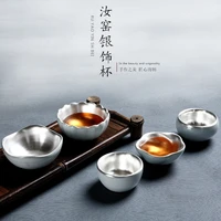 silver tea cup 999 silver ru kiln opening piece silver pottery tea cup kungfu tea set home owner cup