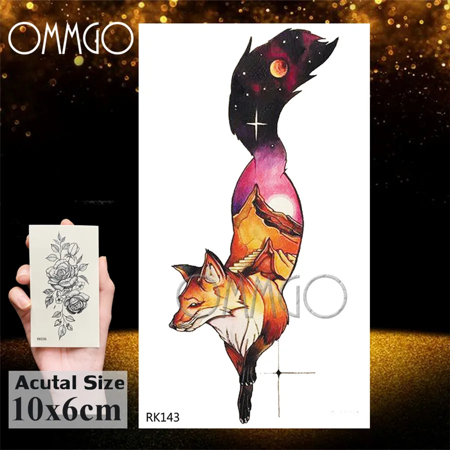 Временные татуировки OMMGO для женщин и мужчин этнические акварельные лисы