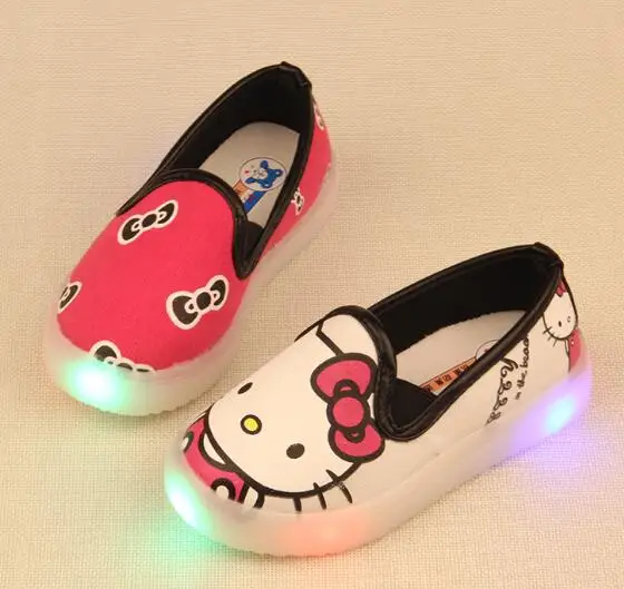 Детское Mickey Kitty обувь с светодиодный свет; детские носки; носки - Цвет: Розовый