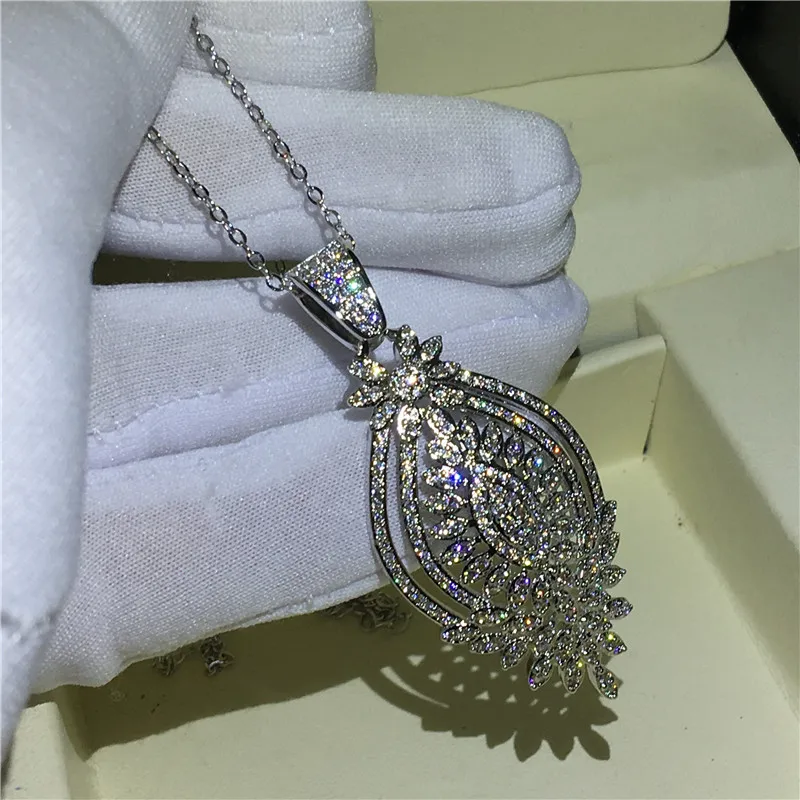 Vecalon Charm Flower pendant White Gold Filled AAAAA zircon Wedding Engagement Pendants with necklace for Women Bridal Jewelry | Украшения