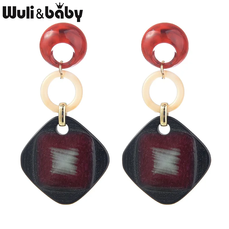 Wuli & baby большие геометрические красные зеленые Висячие серьги для женщин модные