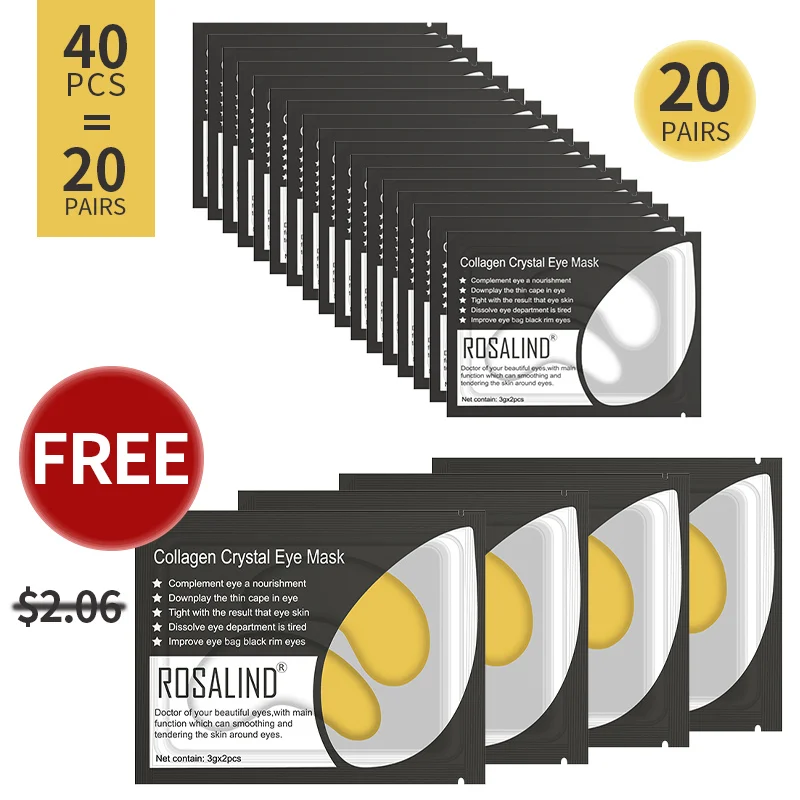 20PCS White Розалинд, маска на глаза, золото коллаген 5/10 пар в комплекте, подушечки для глаз против крем омолаживающий крем от морщин от мешков под Сыворотка для глаз средство по уходу за акне - Цвет: 20PCS White