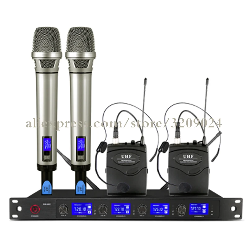 UHF 4-канальный беспроводной ручной микрофон с микрофоном система для