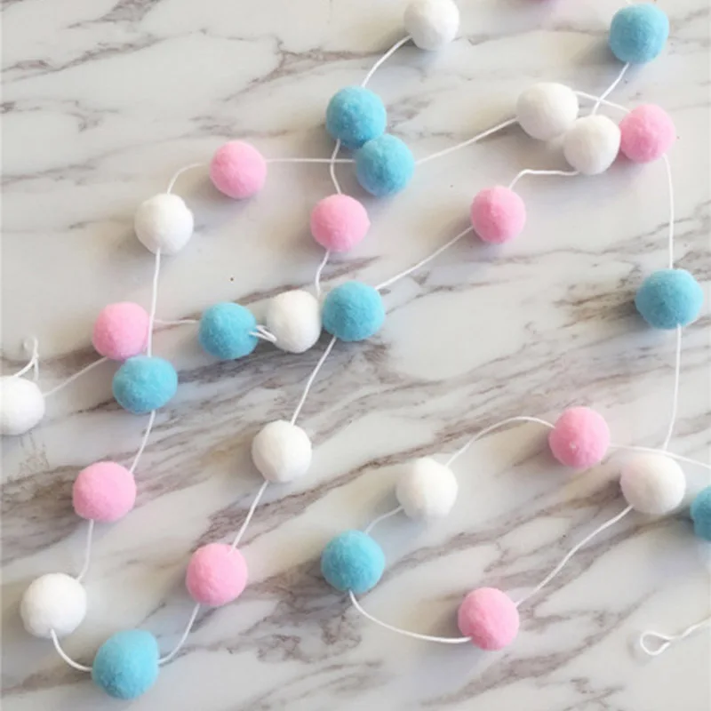 white pink blue 2 м шерстяные украшения с помпонами, войлочный шар, гирлянда для детской комнаты, настенный пушистый помпон, аксессуары, украшение для детской комнаты, домашний декор - Цвет: white pink blue