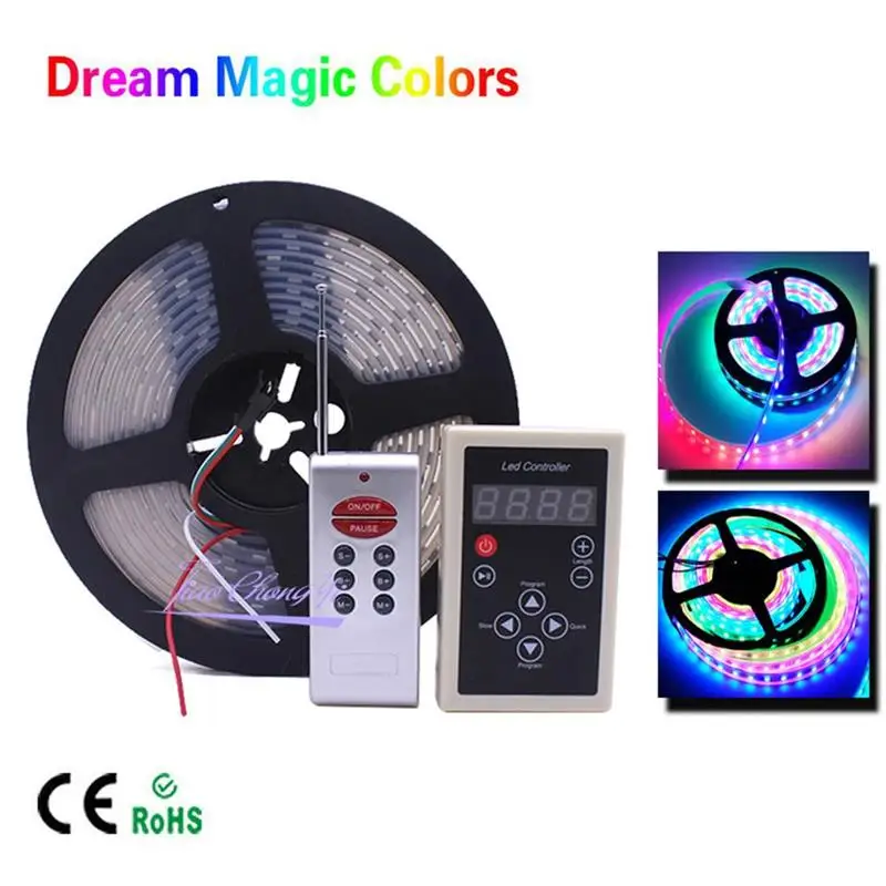 DC12V 5 м чеканка мечта магия Цвет RGB 5050 WS2811 IC Светодиодные ленты свет+ WS2811 РФ Пульт дистанционного управления+ 12 V 5A светодиодный Мощность