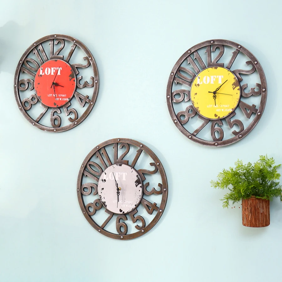 Металлические креативные настенные часы бесшумные винтажные современные