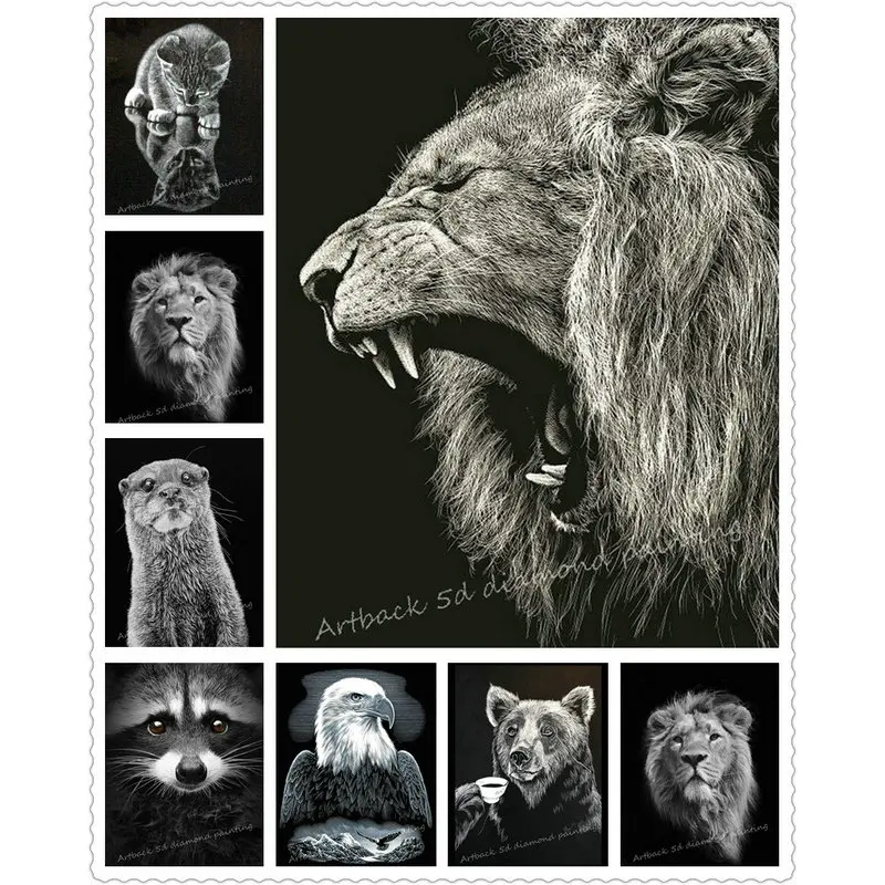 Hot 5d diy diamond painting lion tiger dog full square / round drill 3d embroidery black gray animal icon | Дом и сад