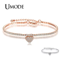 umode heart women tennis bracelet cubic zircon stone charm bracelet femme rose gold jewelry accessories gift ub0156