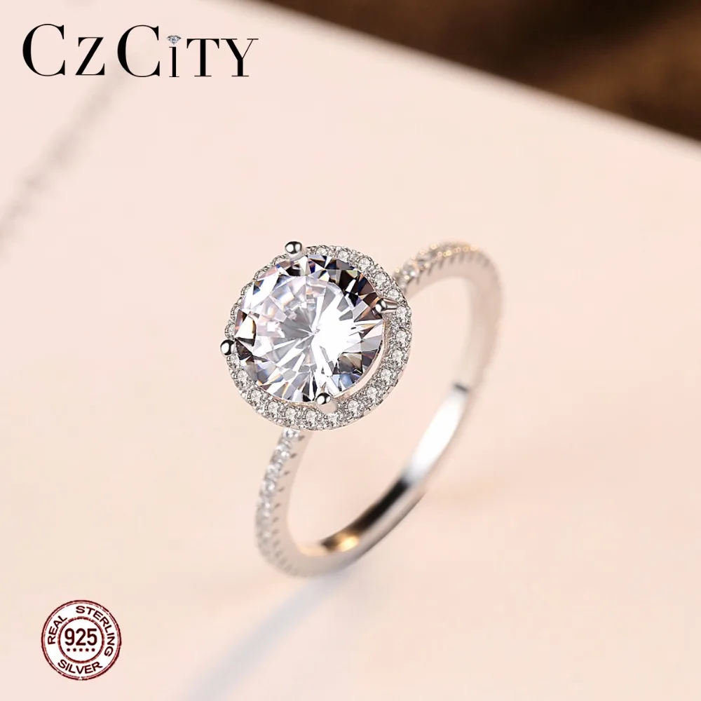 CZCITY 925 Стерлинговое Серебро Круглый Свадебные Кольца для женщин микро